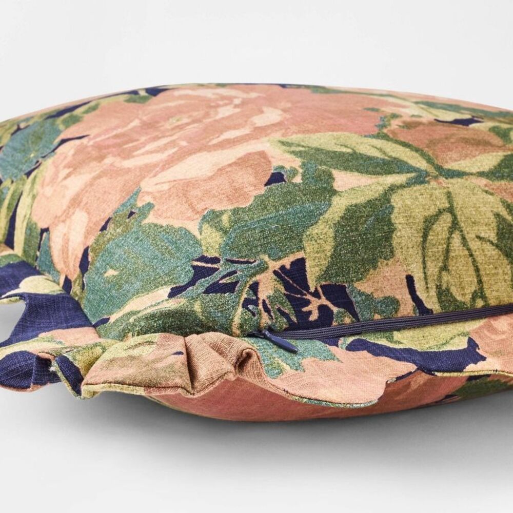 Square Floral Bloom with Scallop Flange Throw Pill Navy - Picture 4 of 4